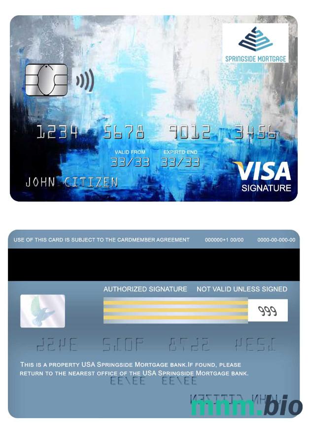 USA Springside Mortgage bank visa podpis karta przykład w formacie PSD